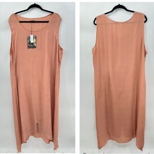 NATAYA Pink crepe embroidered split hem midi woman maxi timeless dress NWT 2X